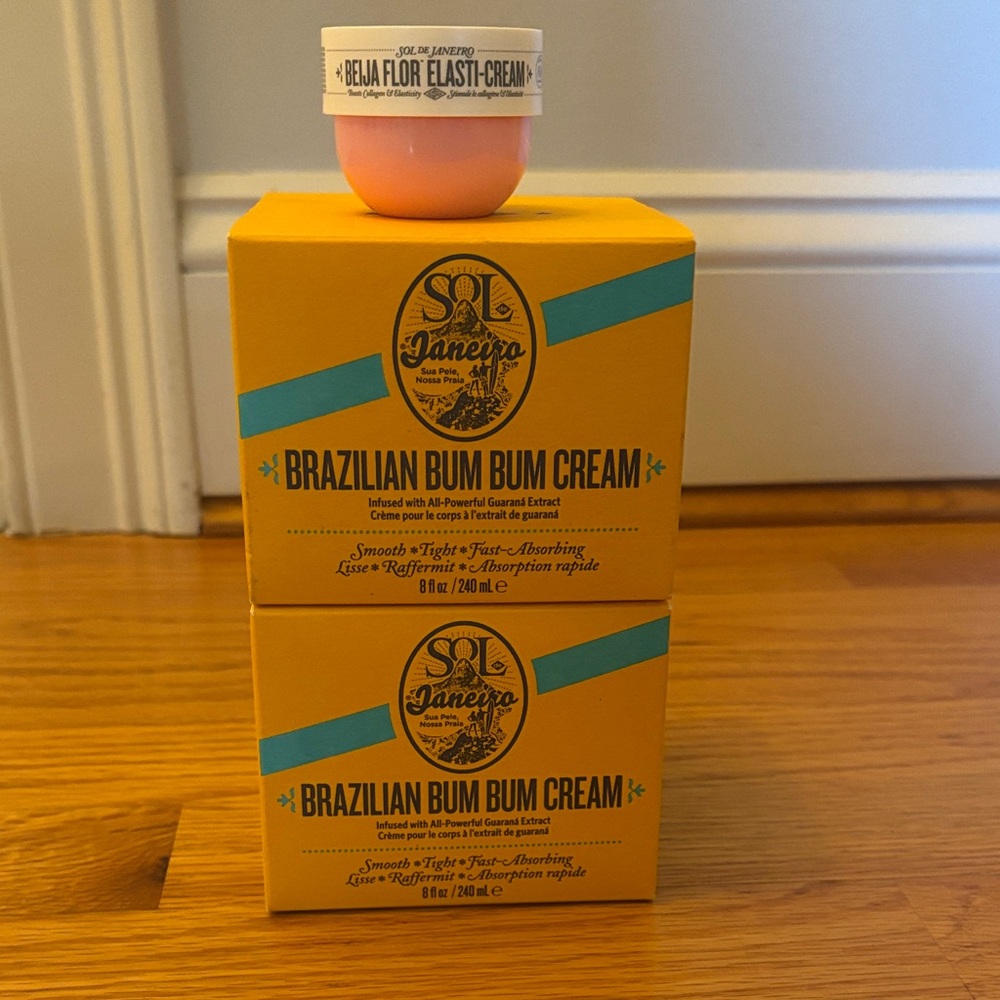 LOT OF 2 8oz Sol de Janeiro Brazilian Bum Bum Cream w/ .84oz Pink Bella Flor